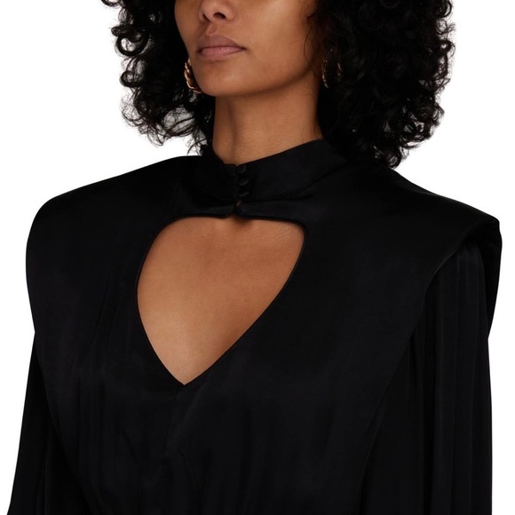 NWT Farm Rio Heart Neckline Mini Dress Smocked Skirt Ruffle Black Sz S reg $220 - Picture 3 of 10